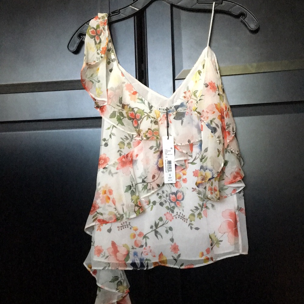 Alice + Olivia Asymmetrical Ruffle Tank